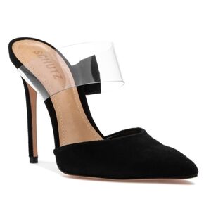 SCHUTZ Sionne Clear Strap Pointed Toe Mule ~ Black